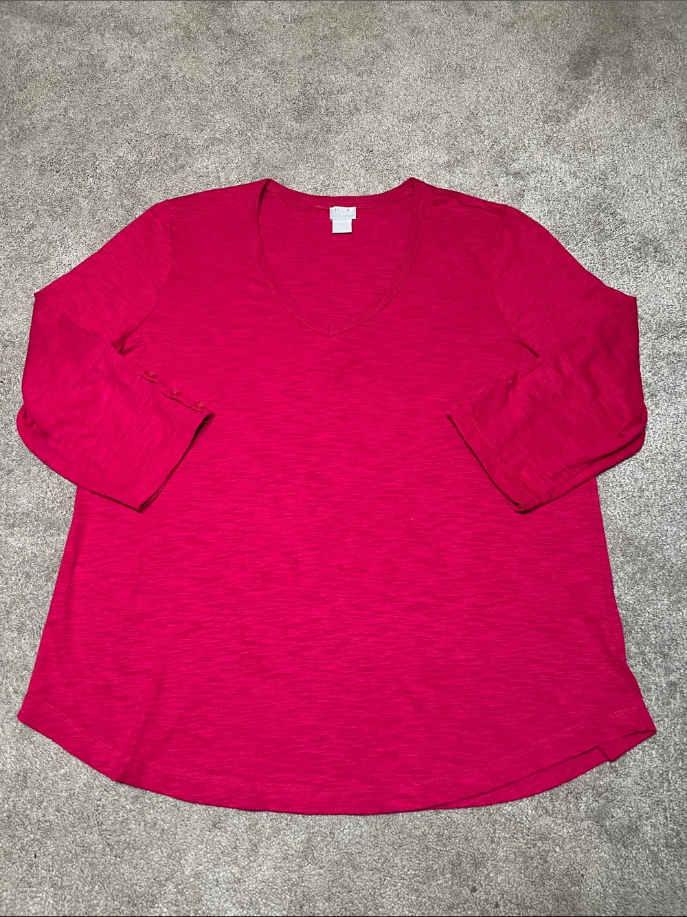 Chico's Cotton Modal V Neck Button 3/4 Sleeve Top Size XL
